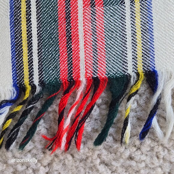 Large Woven Wool Triangle Scarf Shawl Plaid Rondina - Picture 5 of 16